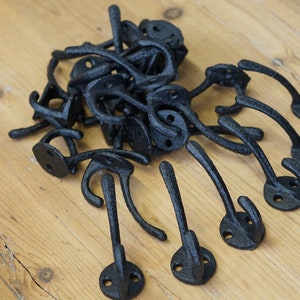 10 Key Hooks, Cast Iron, Black, Coat Hooks, Small, Coffee Mug, Crafting Hooks, Hangers