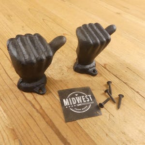 Set of 2 Cast Iron Thumbs Up Knob: Farmhouse Wall Hook, Drawer Pull