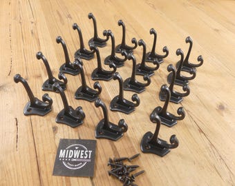 Gloss Black Coat Hooks - Traditional School Style - Set of 20