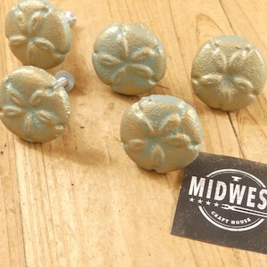 5 Sand Dollar Shell Pulls With Attaching Screws Handles Cabinet Drawer Nautical Ocean Sea Cabin Bath Bathroom - By Midwest Craft House