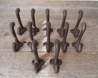 12 Cast Iron Rustic School Style Coat Hooks Hat Hook Rack Hall Tree Restoration Vintage Look 3 1/2" Long