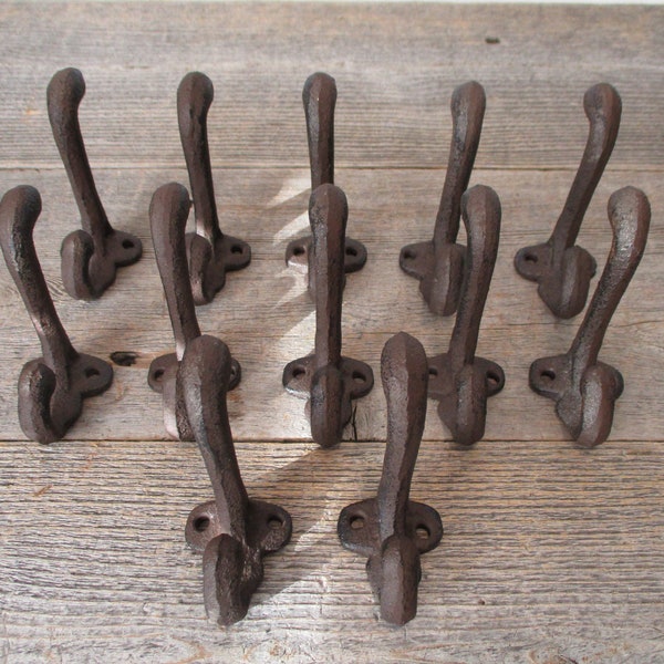 12 Cast Iron Rustic School Style Coat Hooks Hat Hook Rack Hall Tree Restoration Vintage Look 3 1/2" Long