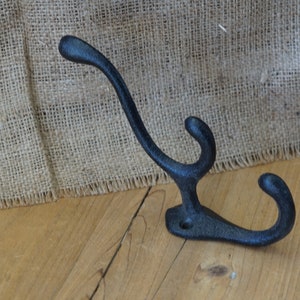 4 Cast Iron Black Hooks Coat Hat Hall Tree Rack Cabin Vintage Farm Ranch Hook Triple Hook image 4