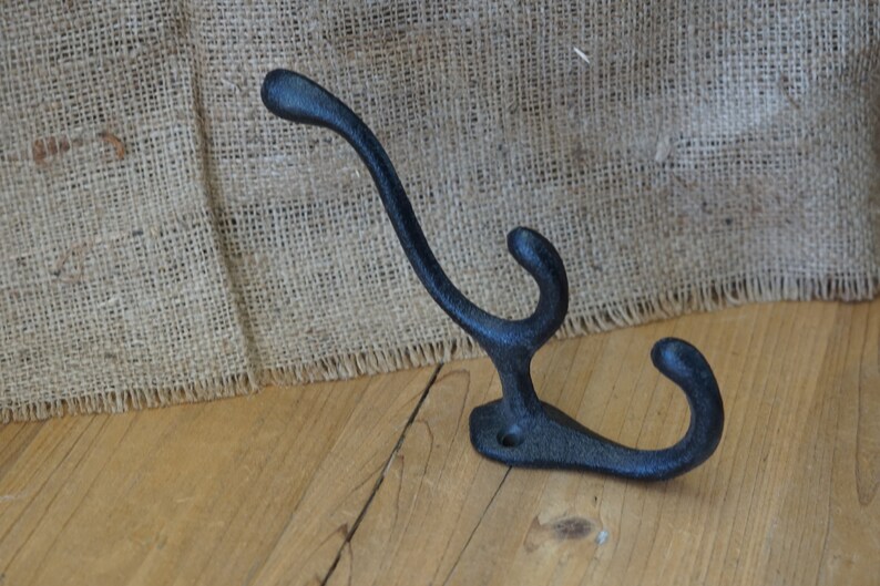 4 Cast Iron Black Hooks Coat Hat Hall Tree Rack Cabin Vintage Farm Ranch Hook Triple Hook image 4