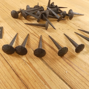 25 IRON CLAVOS Hooks, Nails, Coat Hooks, Hook, Forged Decorative Craft Tack 1&quot; Wide 3&quot; Nail Medieval Art - By Midwest Craft House