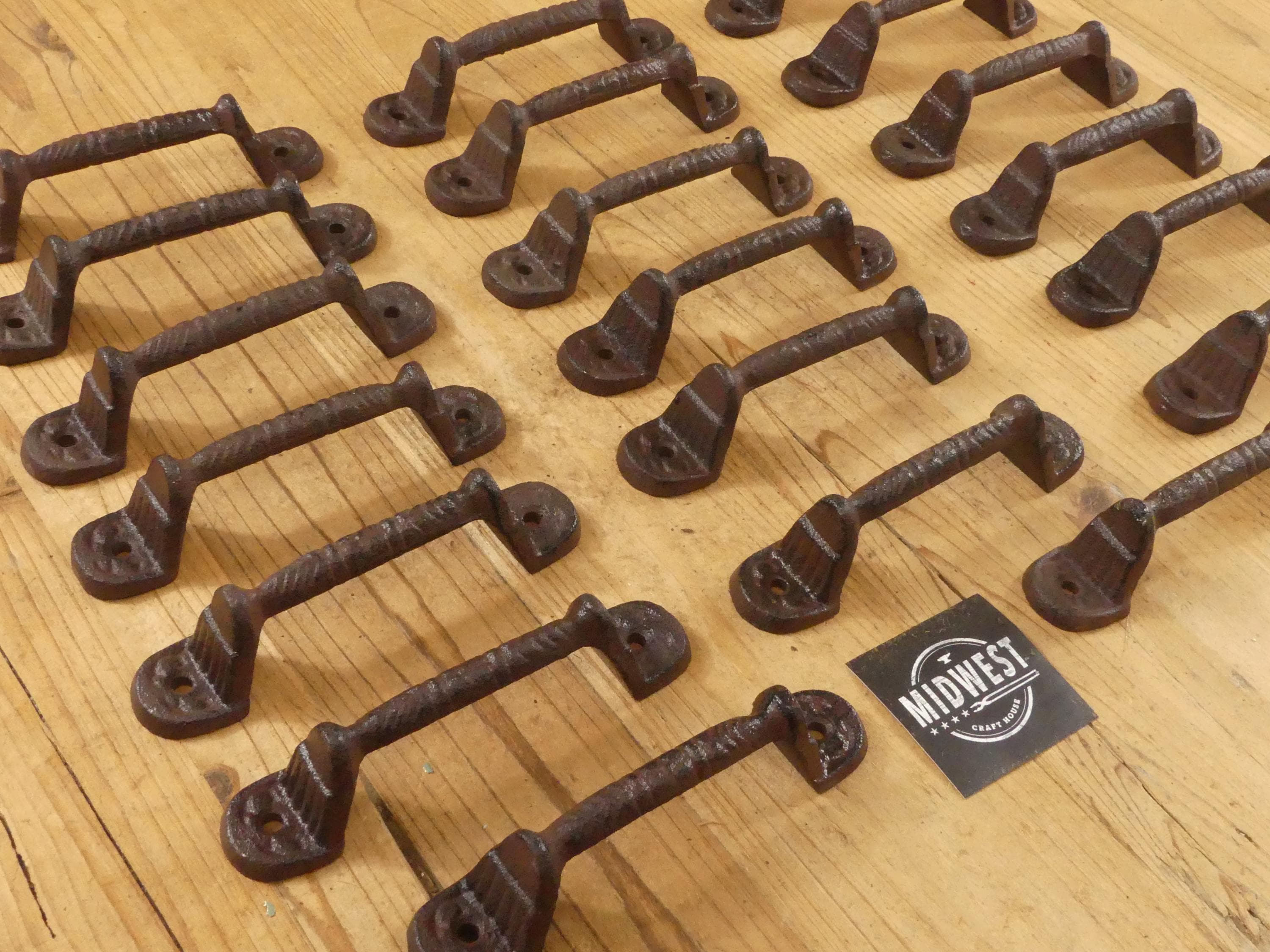 20 Cast Iron Handles, Door Pulls, 5 3/8" Long, Handles, Supply, Cabinet Pulls, Gate Handle, Drawer Pulls, W/ Screws - By Midwest Craft House