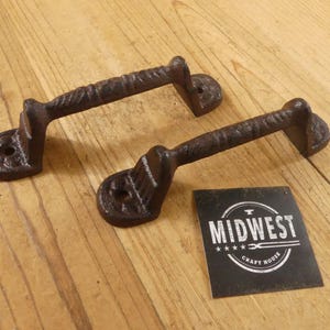 2 Cast Iron Handles, Door Pulls, 5 3/8&quot; Long, Handles, Supply, Cabinet Pulls, Gate Handle, Screws Included - By Midwest Craft House - Rustic