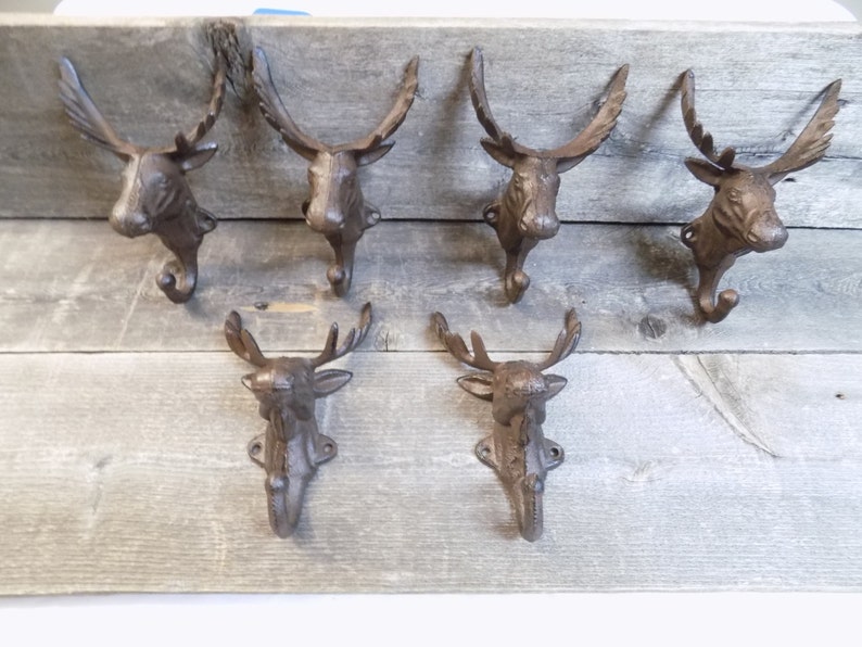 6 Rustic Elk Moose Deer Head Hooks Cast Iron Coat Hook Rack Etsy