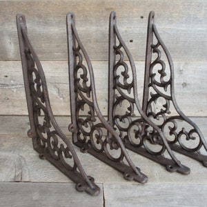 4 LARGE Cast Iron Shelf Brackets, Corbels, Rustic Vine, Farmhouse, Shelving, Braces, Supports, Mantle, Wall Mounted Shelf