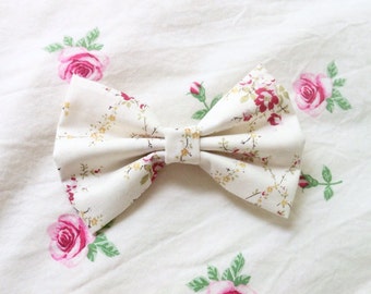 Pretty White Pink Floral Flower Ditsy Cute Baby Girls Bow Hair Alligator Clip