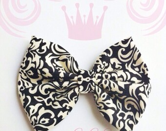 Paris Boudoir Black White Cream Patterned Floral Fancy Cute Baby Girls Bow Hair Alligator Clip