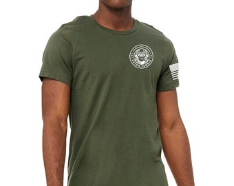 Patch Junkie T-Shirt (Military Green & White Decals)