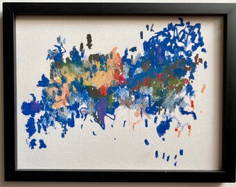 Framed Original Abstract Multicolor Oil Pastel Drawing on 9"x12" Cold Press Paper by artist Megan Watkins