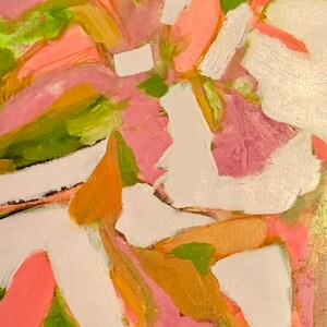 Layers abstract floral mixed media ink and acrylic painting on 9”x12” cold pressed paper