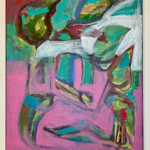 Original unframed abstract expressionist design acrylic painting on 11"x14" stretched canvas by artist Megan Watkins