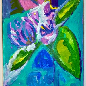 Unframed originial abstract flower acrylic painting on 8&quot;x10&quot; stretched canvas by artist Megan Watkins