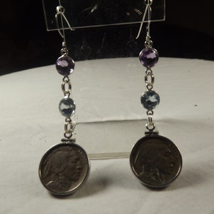 Amethyst and Topaz Buffalo Nickel Dangle Earrings
