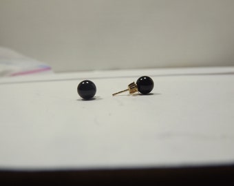 14k Yellow Gold Screw Back Stud Earrings – Genuine Black Onyx Balls 3-8mm, WJD Exclusives