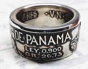 1947 Panama Balboa Silver Coin Ring