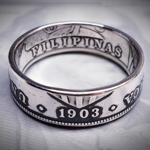 Silver 50 Centavos Filipino / Philippines Coin Ring