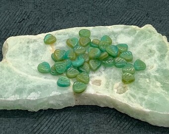 Czech Beads Aqua Teal Green Yellow Leaf Czech Beads Blue Green Leaves Czech Glass Beads 9mm (10 beads) 135V9