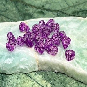 Purple Lotus Flower Two Hole Czech Glass Beads Purple Two Hole Lotus Floral Czech Beads 11x9mm (10 beads) 365V9
