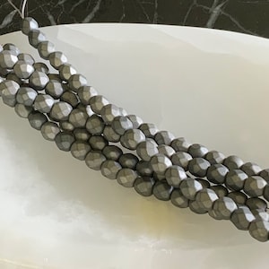 Black Opaque Matte Fire Polished Vacuum Coating Czech Glass Beads Silver Black Faceted Round Beads 6mm (10 beads) 203V9
