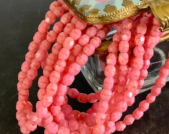 Czech Beads Pink Silk Round Faceted Fire Polished Czech Glass Beads 4mm (1 strand/50 beads) 161V16