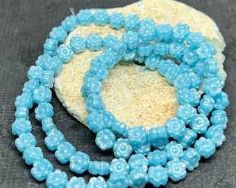 Blue Hibiscus Floral Czech Glass Beads Blue Hawaiian Flower Czech Beads 6mm (10/25 beads) 58V1