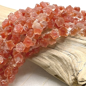Rosaline Strawberry Transparent Flower Button Czech Glass Beads Flower Czech Beads 7mm (4/8 beads) 71V6