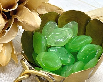 Perles tchèques en verre, feuille verte, feuilles vertes, perles tchèques 12 x 7 mm (6/10 perles) 472AV9