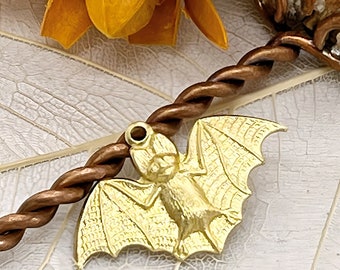 Raw Brass Gothic Halloween Bat Charm Fat Bat With Ring 26x17mm (2 pieces) 5V34