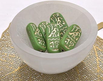 Green Gold Hieroglyphics Egyptian Revival Czech Glass Beads Green Gold  Czech Beads 25x10mm (2/5 beads) 138V12