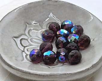 Violet AB Transparent Round Fire Polished Czech Glass Beads Purple AB Faceted Czech Beads 10mm (10 beads) 227V9