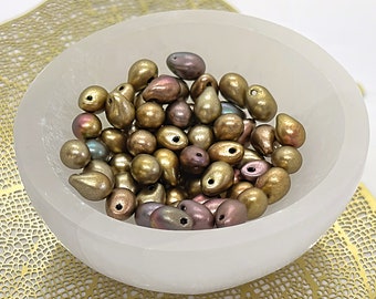 Mix Pink Blue Green Purple Gold Metallic Pressed Drop Czech Glass Beads Mix Teardrop Beads 7x5mm (30 beads) 51V9
