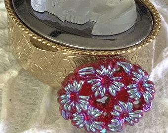 Vintage Red Glass Flower Cabochon Floral Japanese Stone 24x18mm (1 piece) 312V10