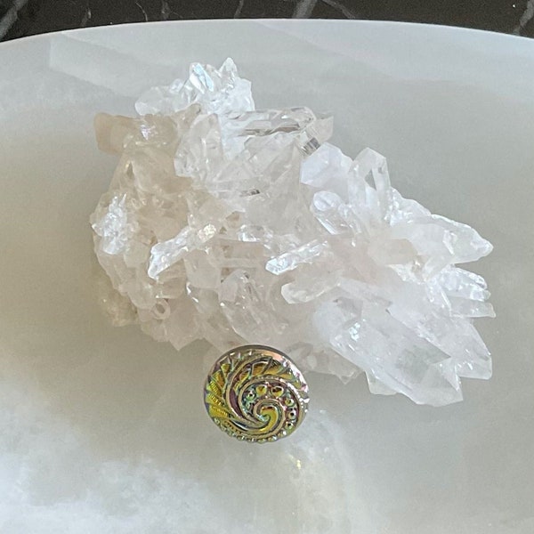 Unique Iridescent Swirl Antique Czech Glass Buttons 14mm (1 button) 168V25