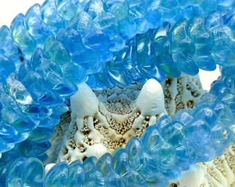 Aqua Green Flower Cup Beads - Flower Beads | Vaseline Czech Glass Beads | UV Beads | 14mm (10 beads) 84V6