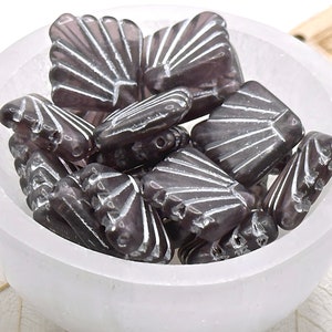 Czech Beads - Purple Art Deco Fan Beads - Czech Glass Beads - Shell Beads - Diamond Beads - Silver Pressed Beads 17mm (6 beads) 42V6