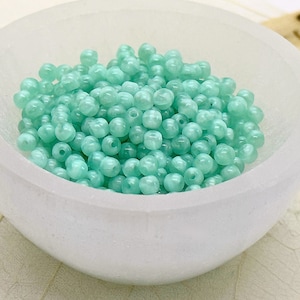 Green Vaseline Opaline Round Czech Glass Beads Green Glass Beads 3mm (25 beads) 481V9