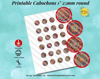 Vibrant Mandala Cabochons | Instant Download | DIY Paper Crafts | Digital Images (24pcs 1"/25mm) CABS-121