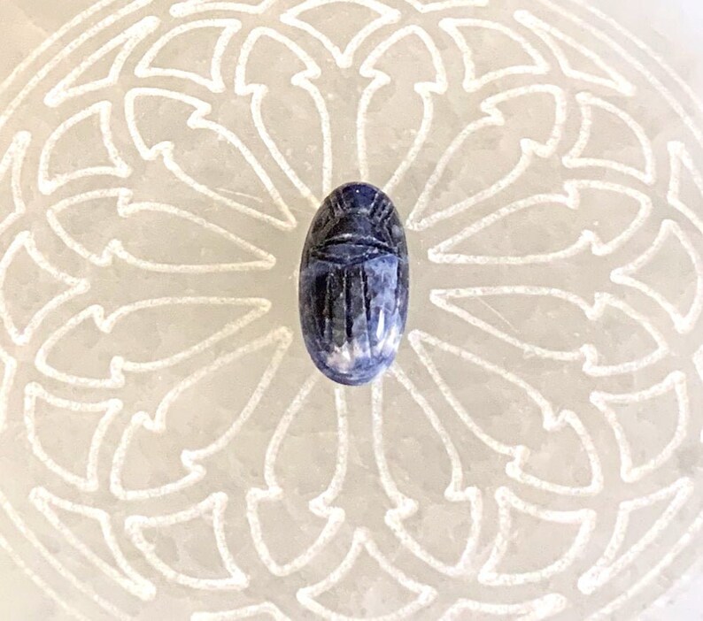 Sodalite Gemstone Cabochon Hand Carved Egyptian Revival Scarabs Blue Gemstone Beetles 18x9mm 1 piece 16V15 image 1