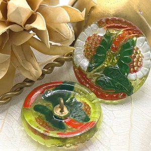 Red White Green Sunflower Czech Glass Buttons Raised Sunflower Buttons 27mm (1 piece) 68V19