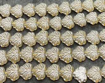 Blond Platinum Maple Leaf Czech Glass Beads Yellow Silver Maple Leaves Czech Beads 13x11mm (2/10 beads) 120V12