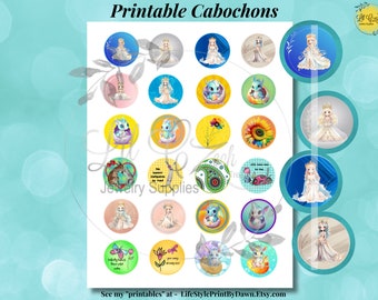 Childrens Paper Cabochon Images - Downloadable Printable - Digital Images - Kids Cabochon Collage (2 sizes/1 inch, 1.5 inch) CABS-003