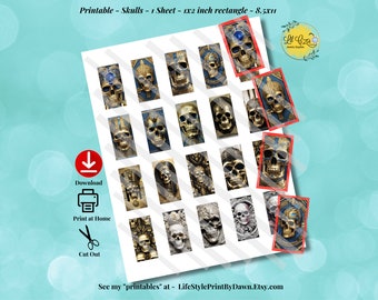 Egyptian Revival Skulls - Cameos Skull Paper Cabochon Images - Downloadable Printable Cabochon Collage (20 cabs 1x2") CABS-020