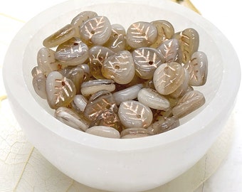 Czech Copper Cream Tan Copper Heart Leaf Czech Glass Beads Mix Copper Cream Leaves Czech Beads 9mm (20/40 beads) 274V9