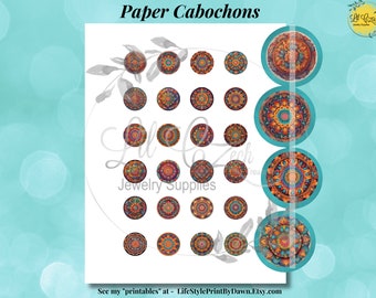 Lebendige Mandala Cabochons | Sofortdownload | DIY Papiermodelle | Digitale Bilder (24 Stück 1"/25mm) CABS-121