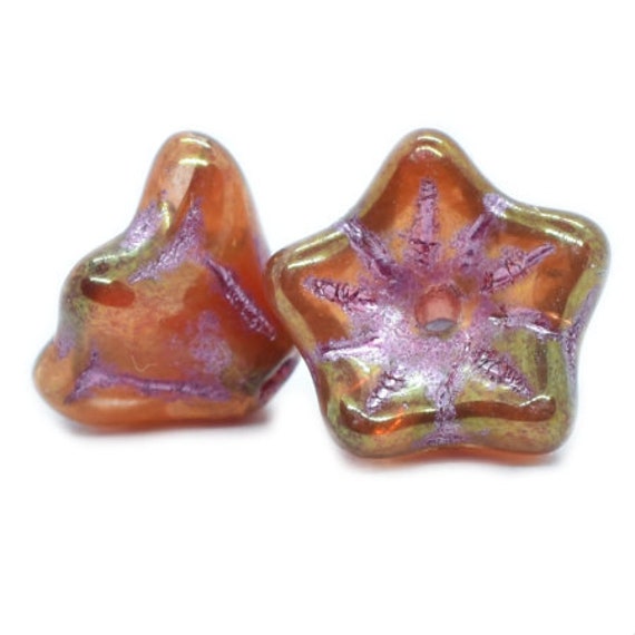 25 Rose Gold Luster Bell Flower Glass Beads 8MM