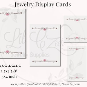 Elegant Pink Floral Watercolor Jewelry Set Cards | Printable PDF Download | PDF (2.5x2.5/2x3.5/2.5x3.5/3x4 inch) JEC-003